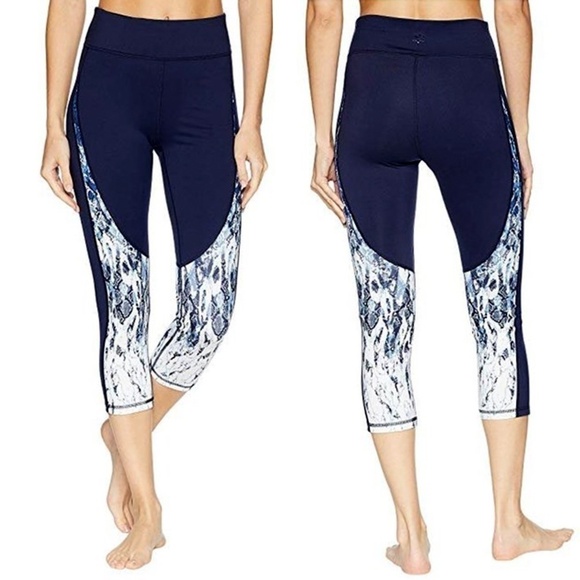SPLENDID STUDIO Navy & White Snakeskin Print Athletic Crop Legging Yoga Fitness - Picture 4 of 11